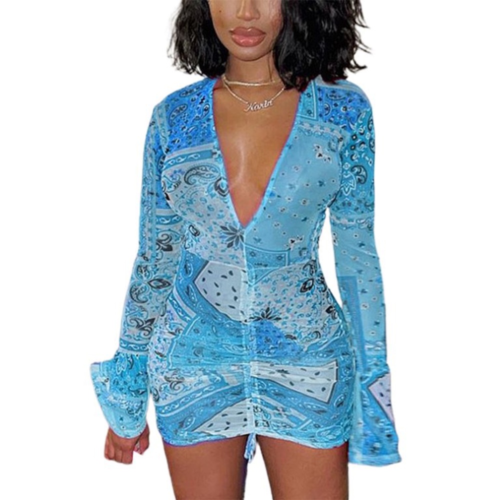 blue bandana mesh dress